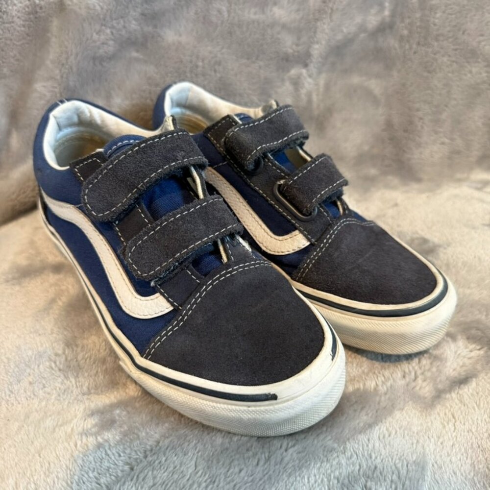 Vans Youth Boys Navy Blue Old Skool V Pro Skateboard Shoes Size 1.5 Hook & Loop